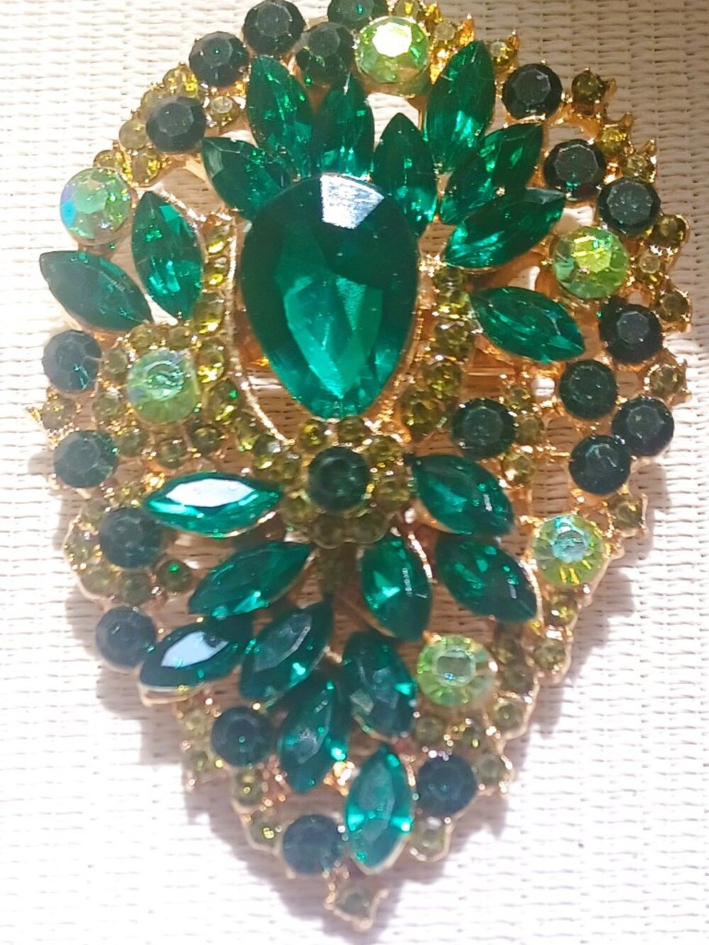 Awesome 3" Green Rhinestone Brooch